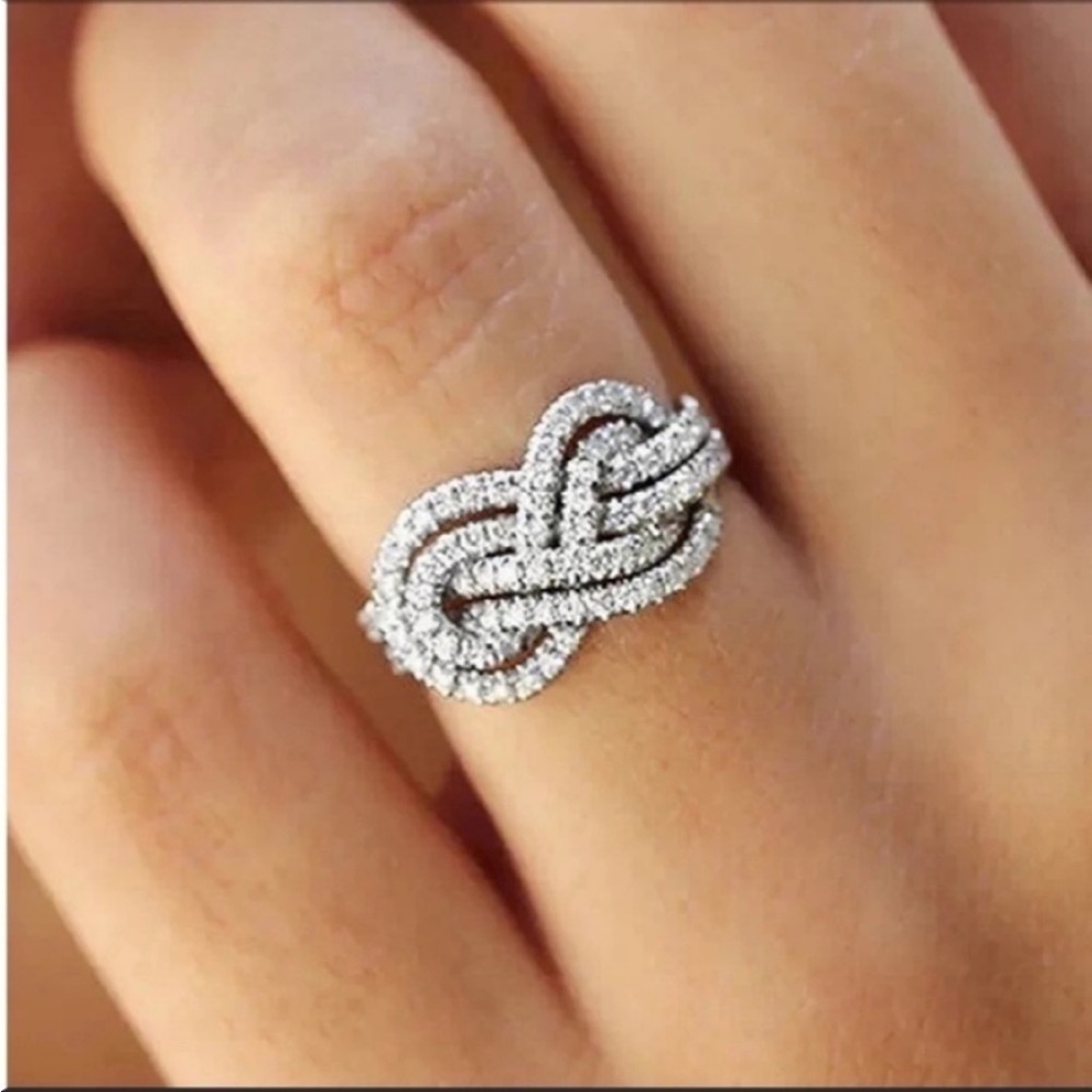 Micro paved CZ sparkly ring Knot Sterling Silver 925 Size 8 New